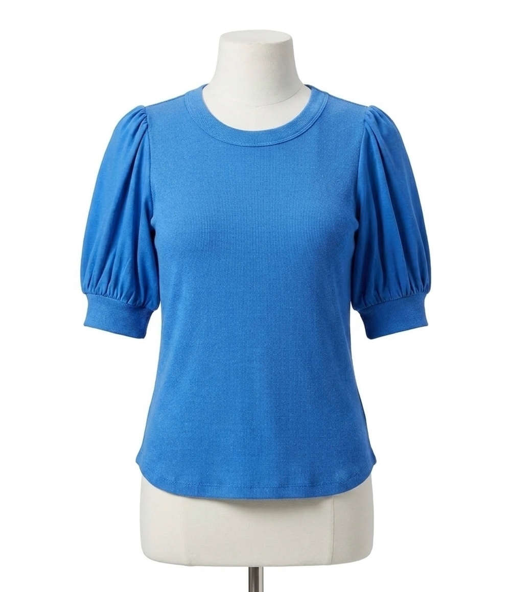 NEW KAREN KANE camryn contrast puff sleeve top in cornflower blue